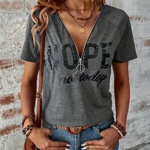 Gray Zippered Graphic Tee